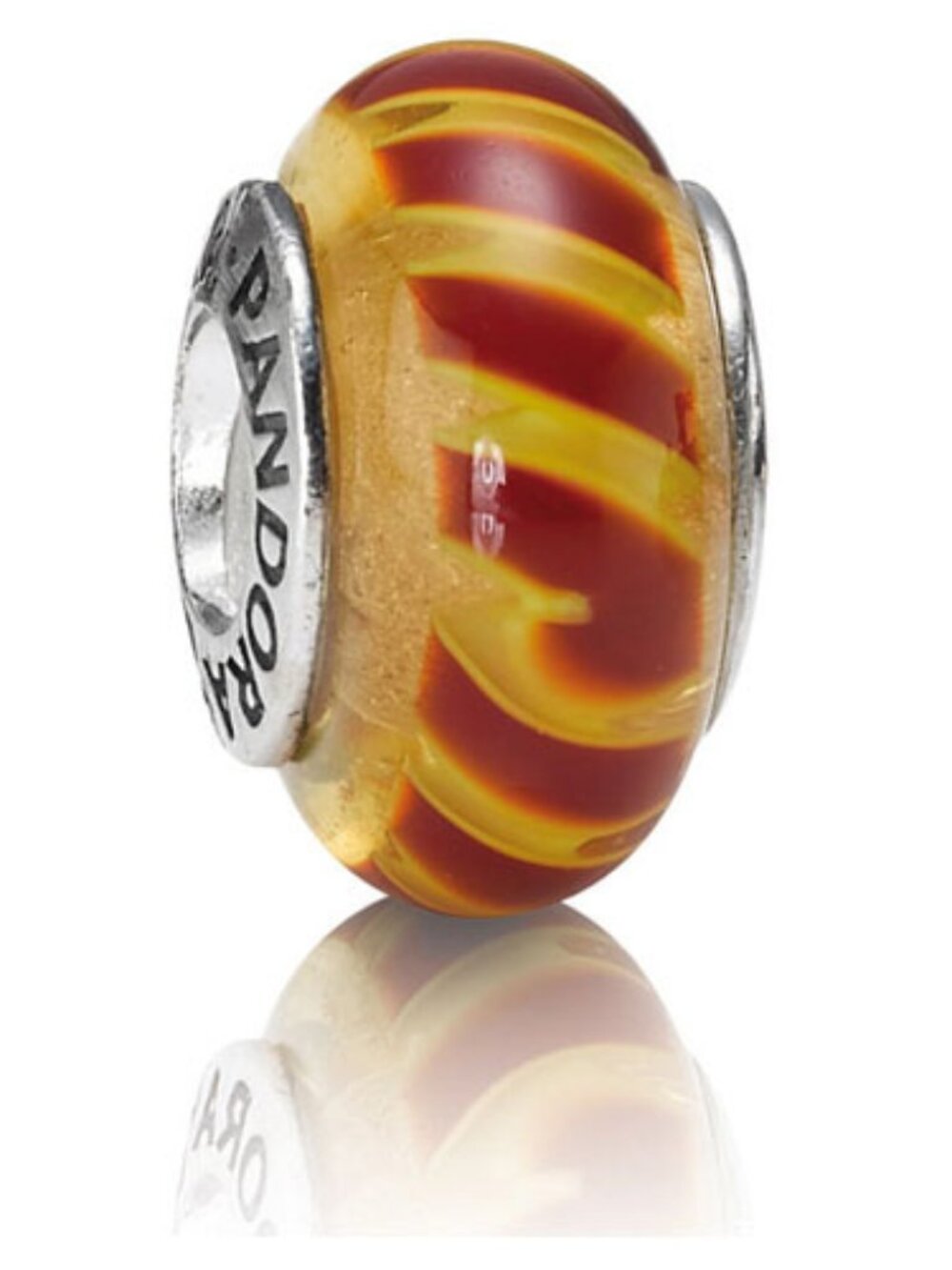 Pandora Retired Red Yellow Stripe Murano Charm Sterling Silver Authentic